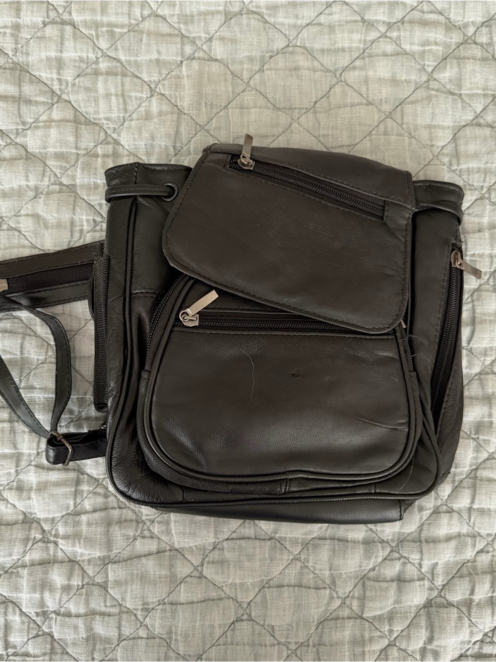 Vintage leather backpack/crossbody zip bag with y2k cellphone holder